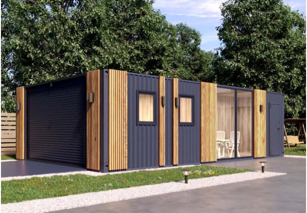 Морской жилой контейнер КРУС 20 футов с роллетой и планкеном и 2 открытыми секциями